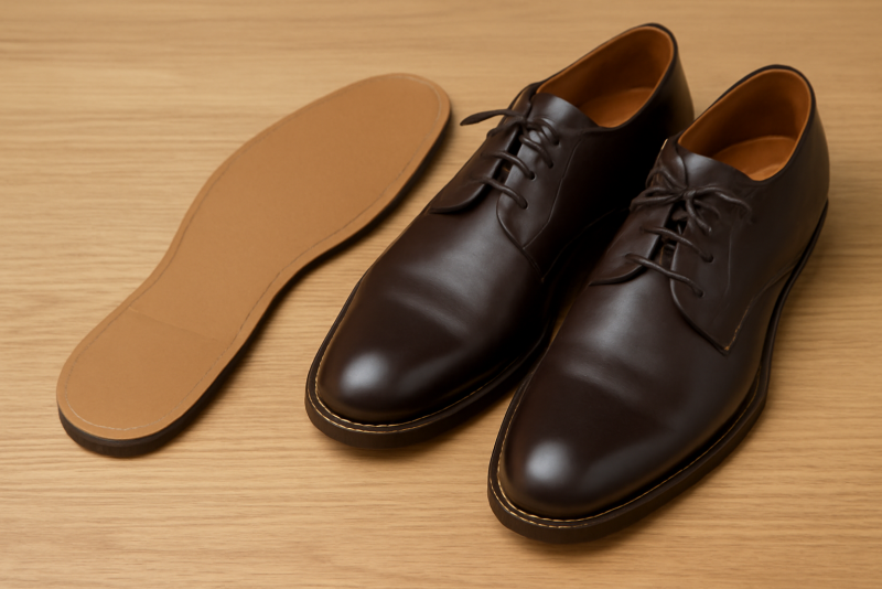 semelles posees a cote de chaussures