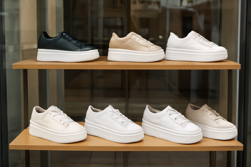 vitrine montrant baskets a plateforme