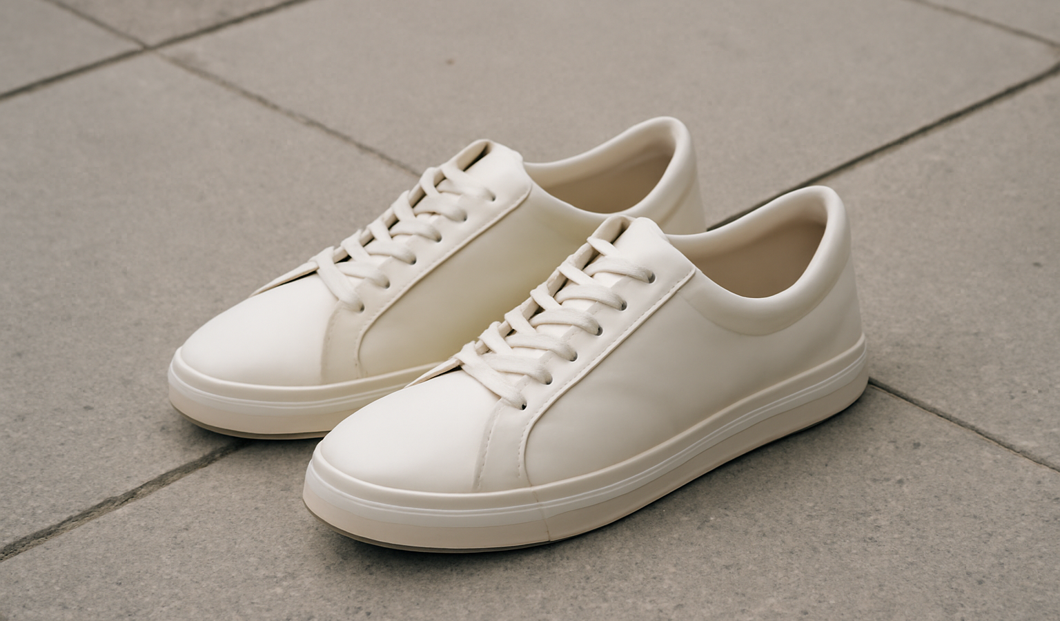 paire de baskets minimalistes sur trottoir