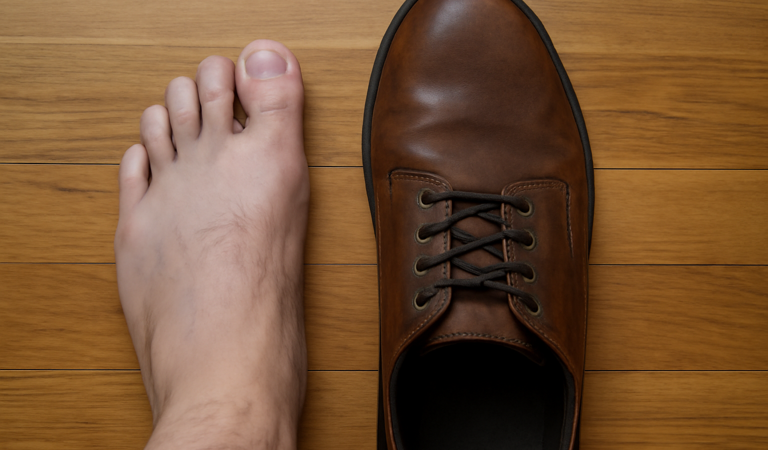 pied posé à côté d'une chaussure large