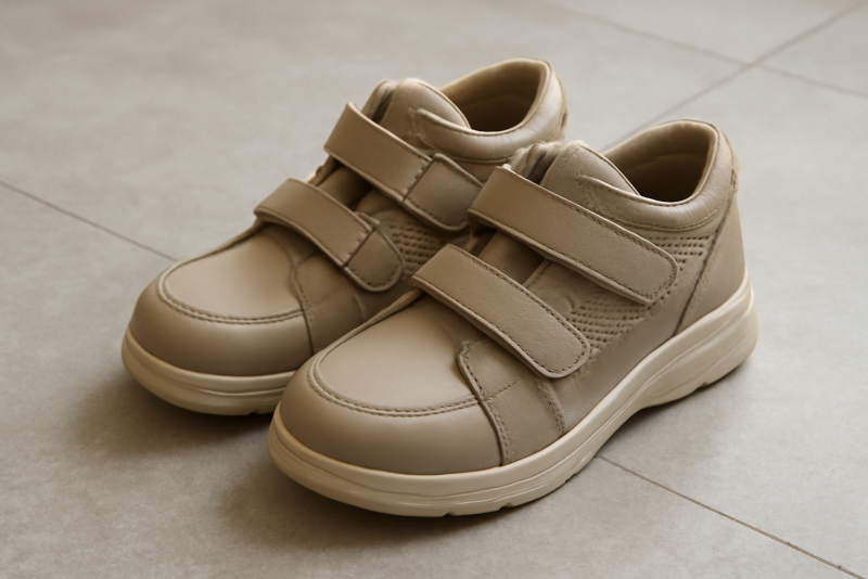 paire de chaussures orthopediques posée sur sol