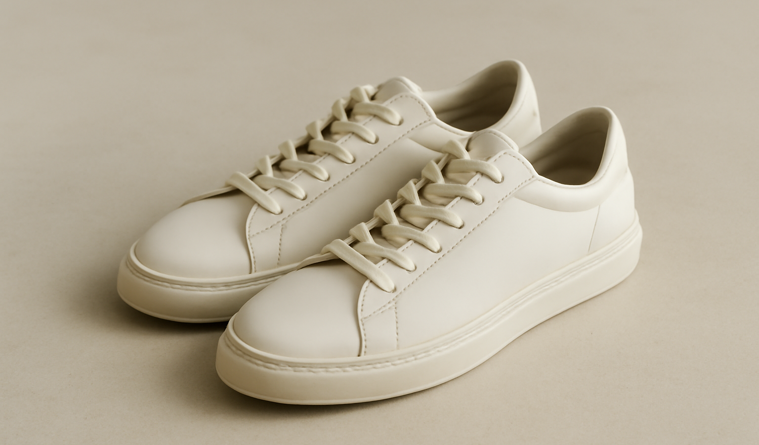 sneakers minimalistes posees sur sol neutre