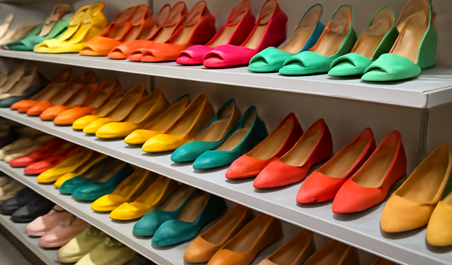 rayon de chaussures aux couleurs vives en magasin