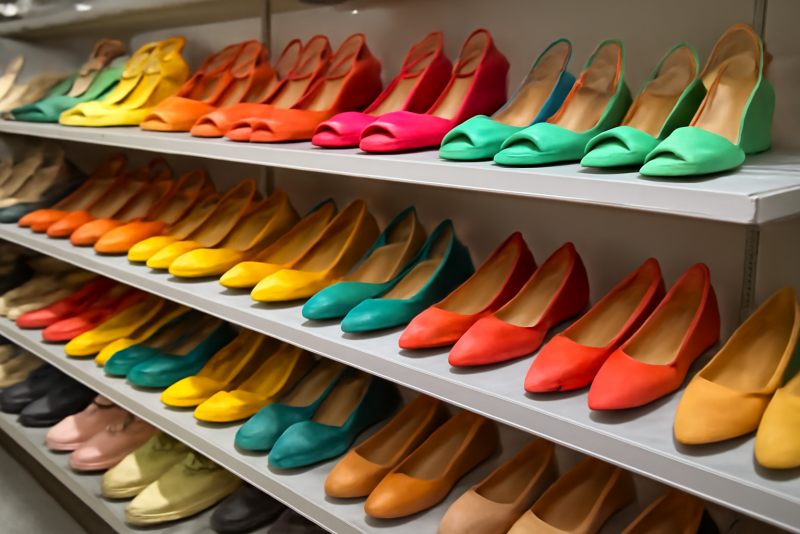 rayon de chaussures aux couleurs vives en magasin