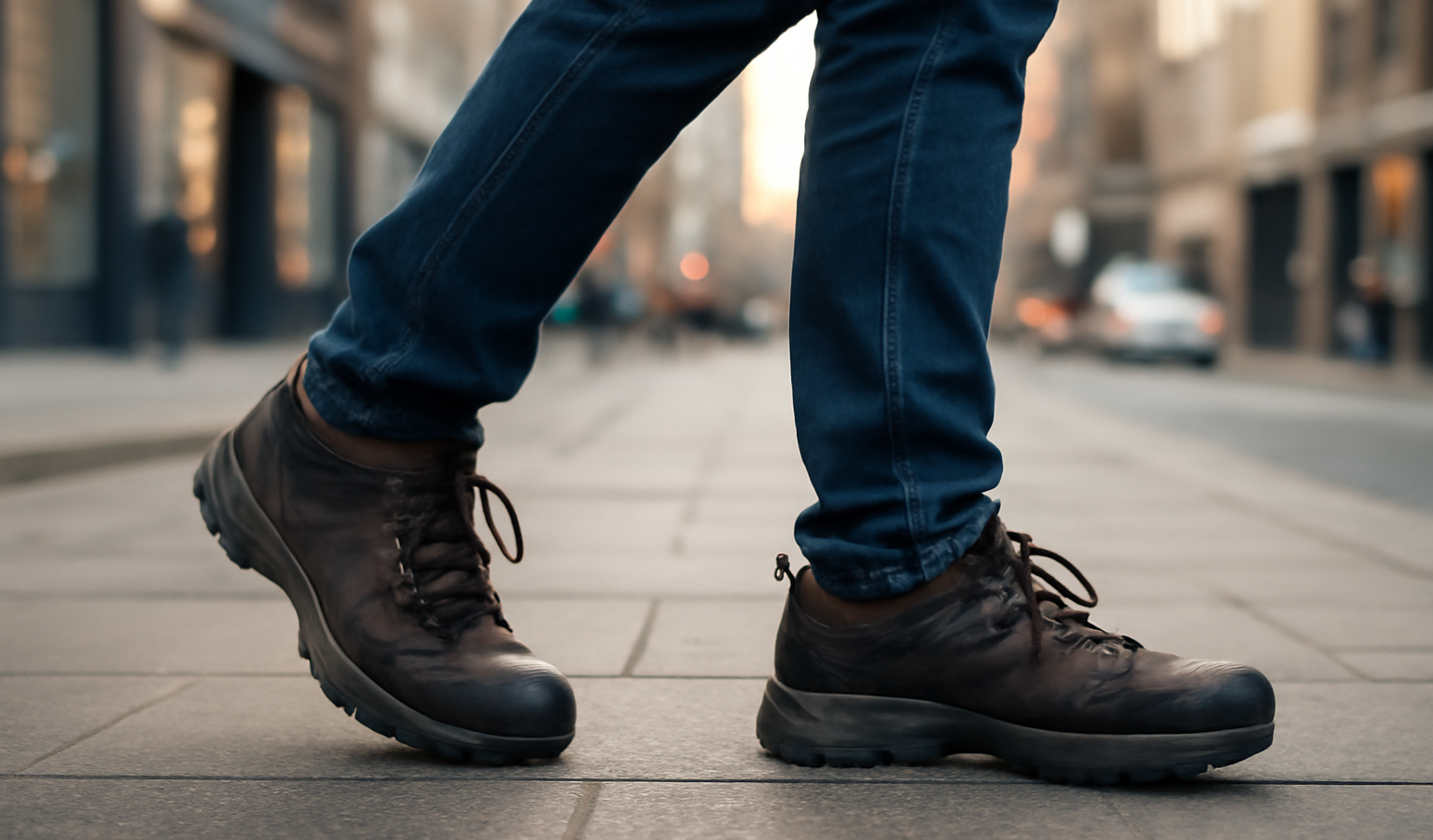 personne marchant en chaussures de marche en ville