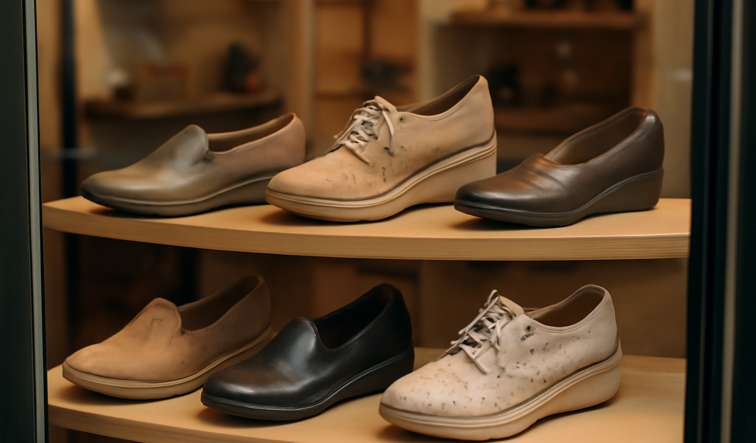 vitrine montrant chaussures confortables et stylées