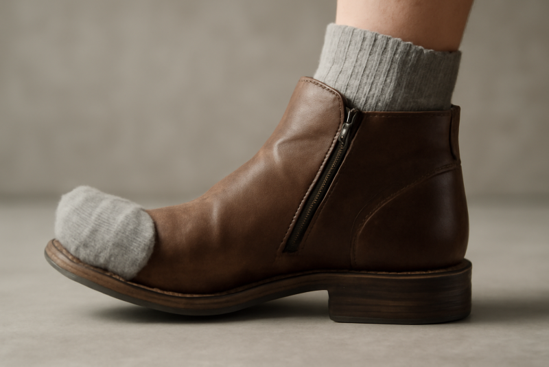 pied en bottillon frottant contre une chaussette