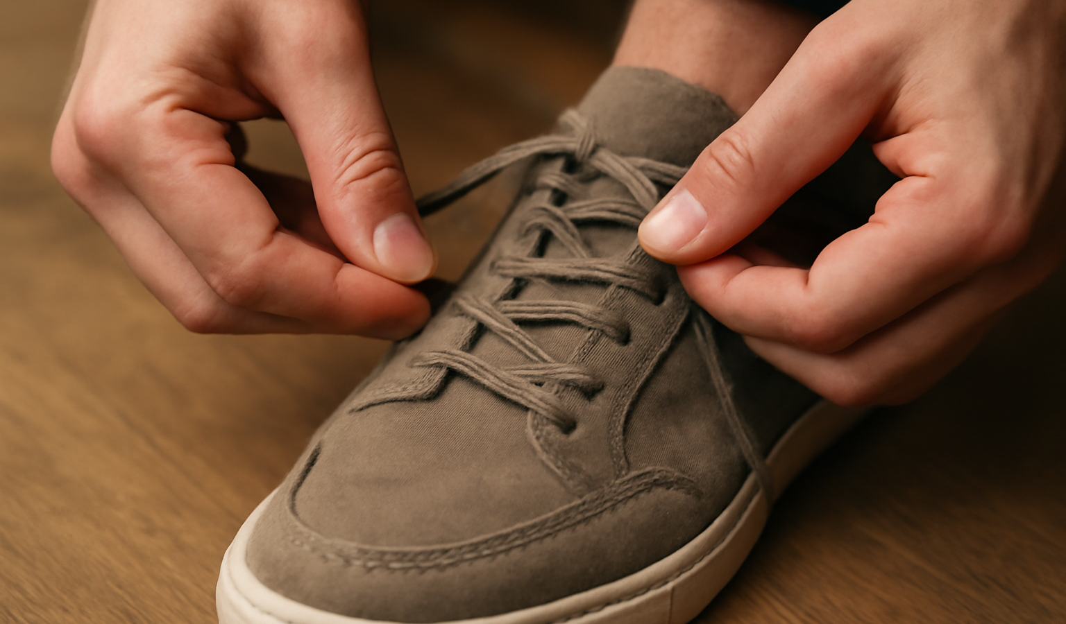mains ajustant lacets sur chaussure
