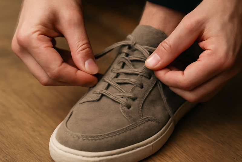 mains ajustant lacets sur chaussure