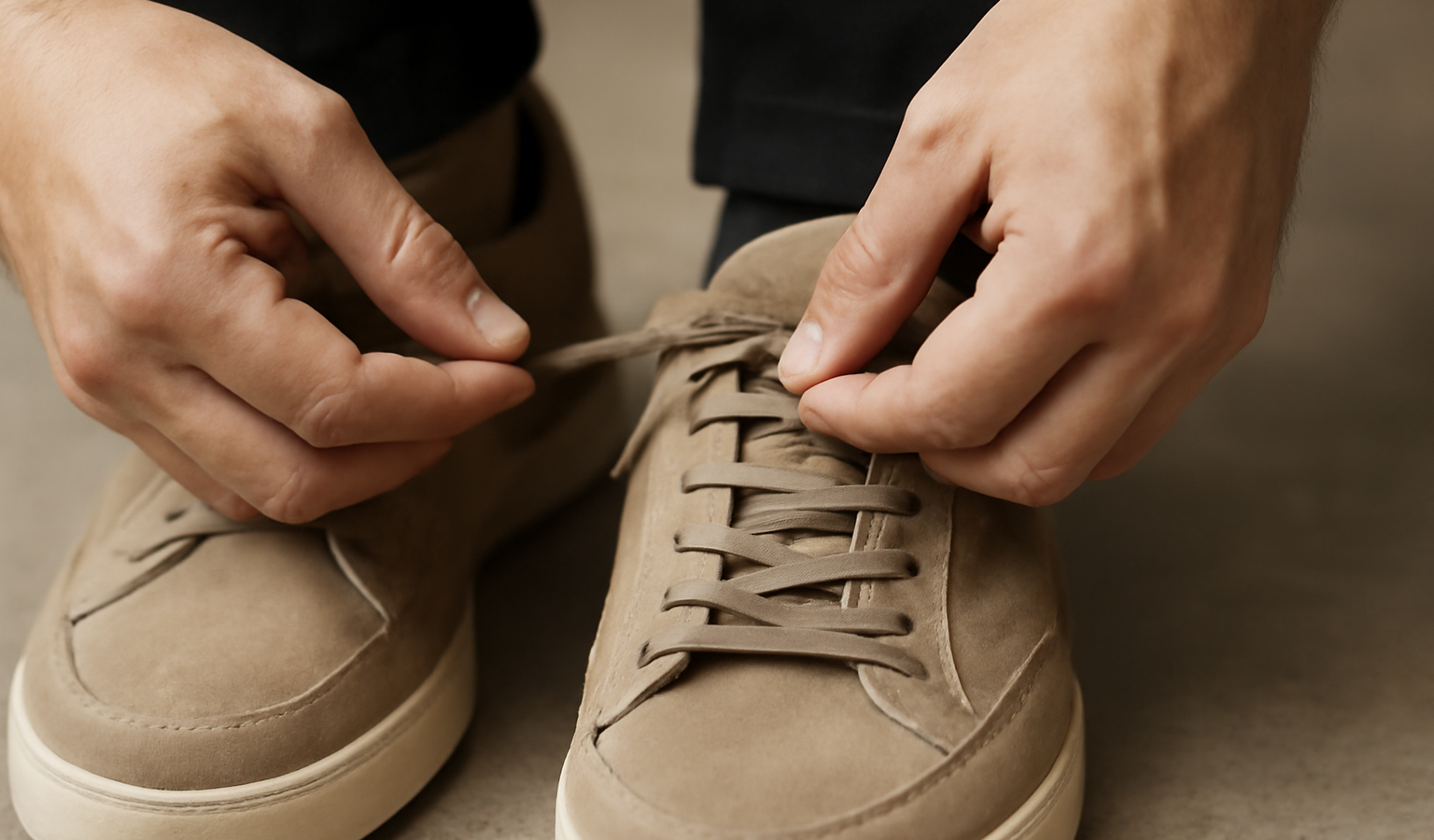 mains refaisant laçage sur chaussure serrée