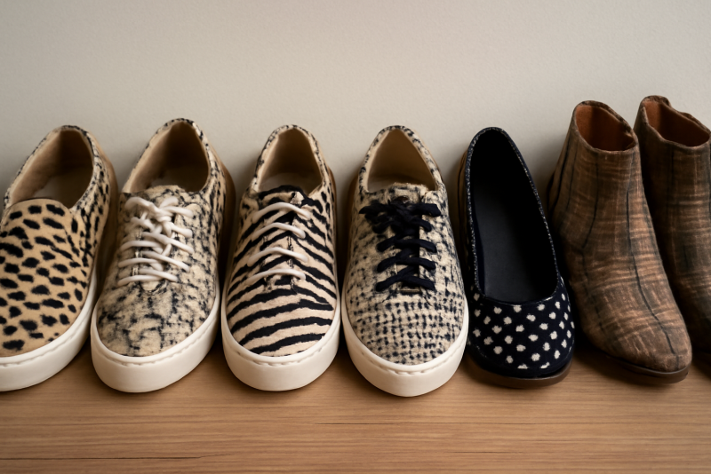 rangée de chaussures aux motifs variés