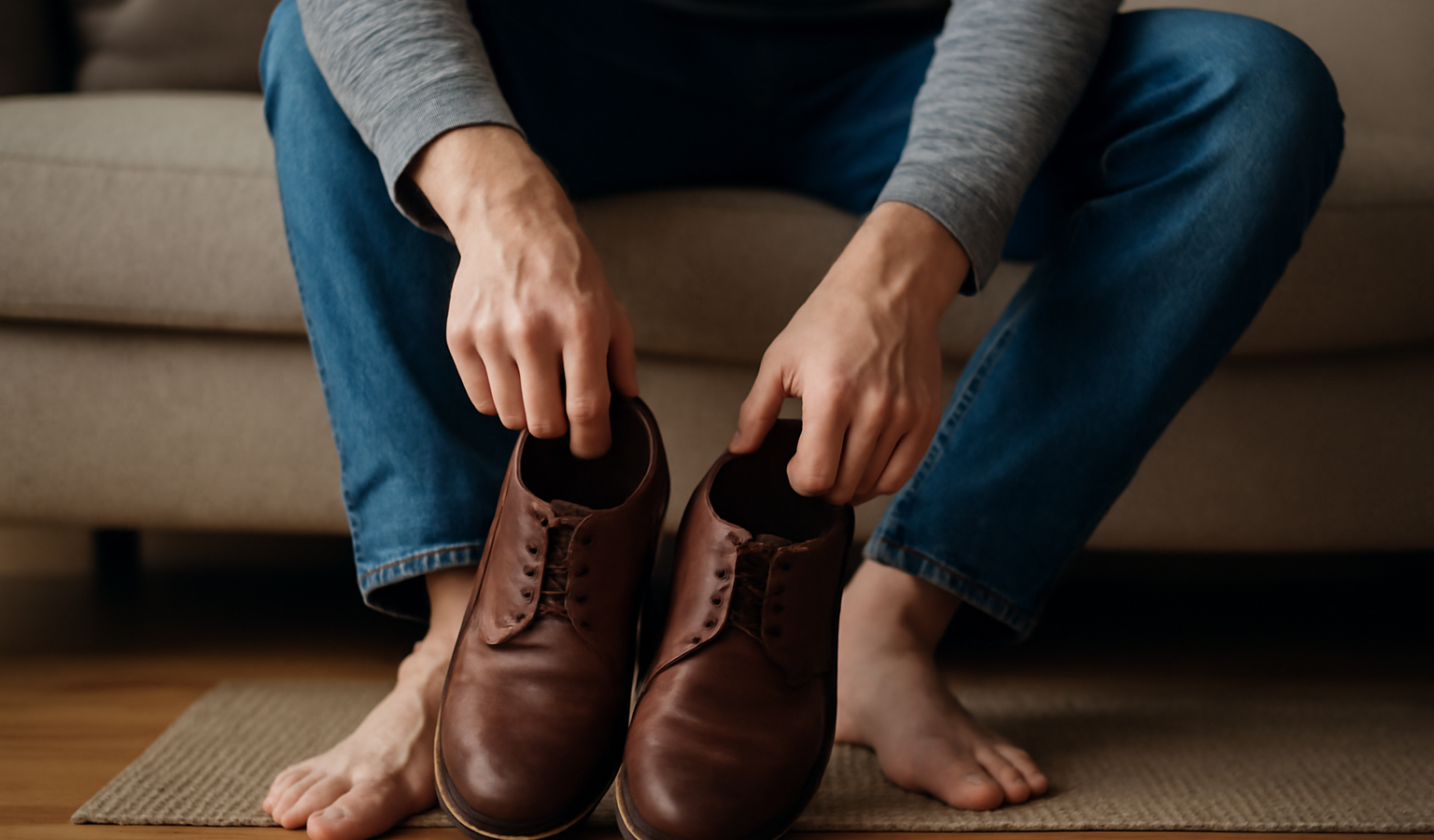 personne retirant ses chaussures après la journée