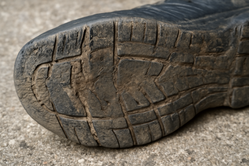 semelle très usée visible sur une chaussure