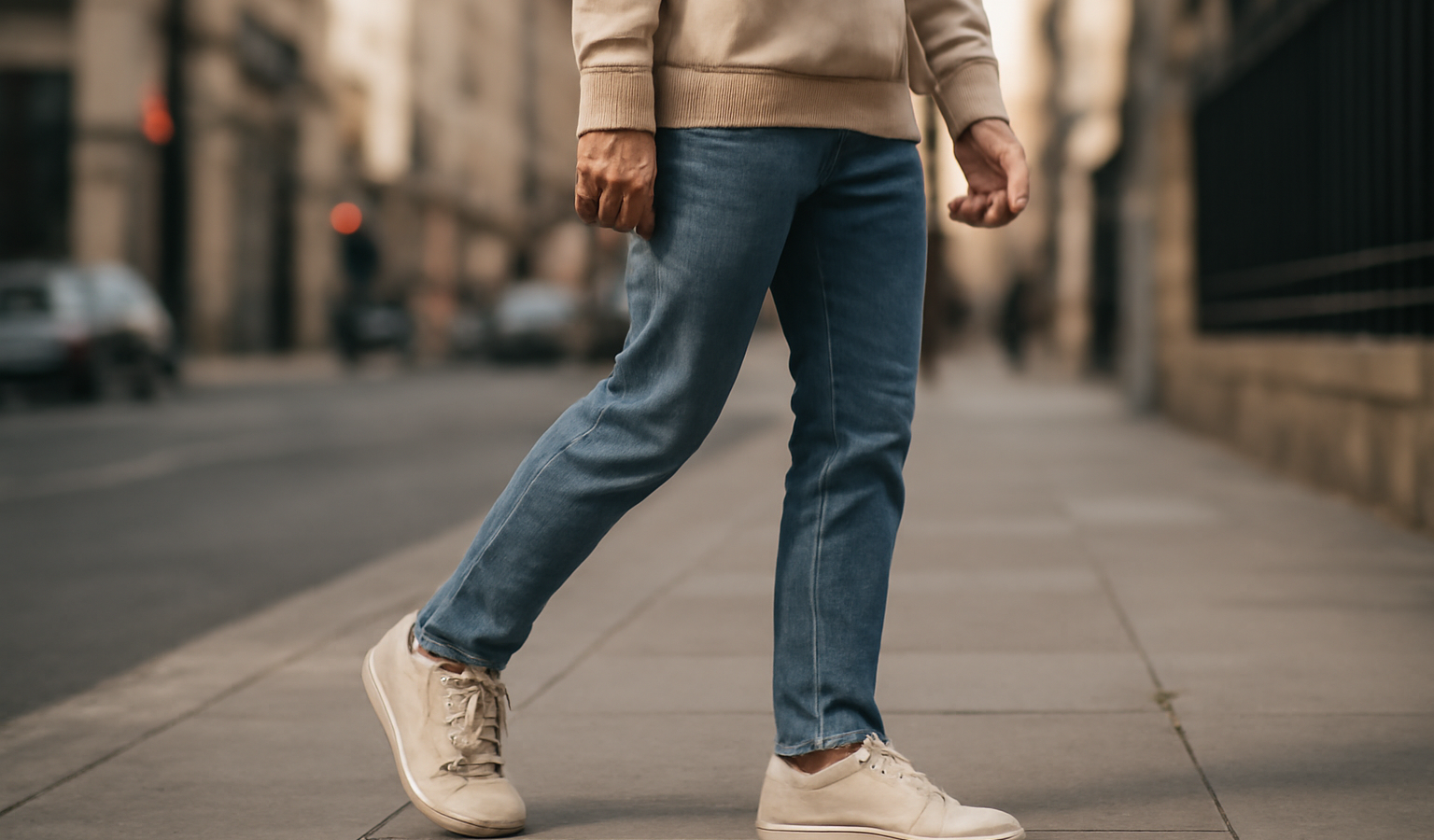 personne marchant en ville en baskets neutres
