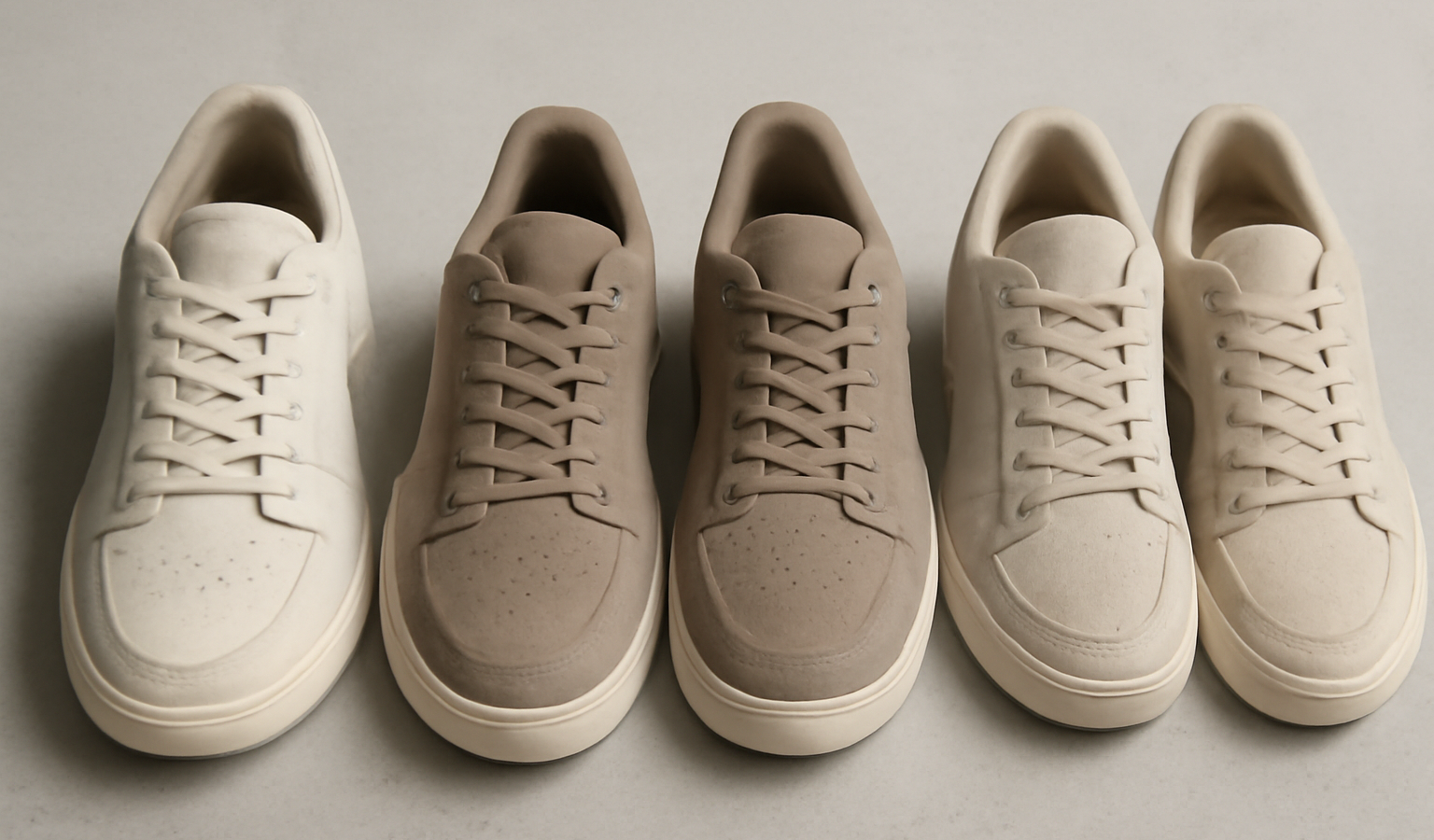 trois paires de baskets aux couleurs neutres
