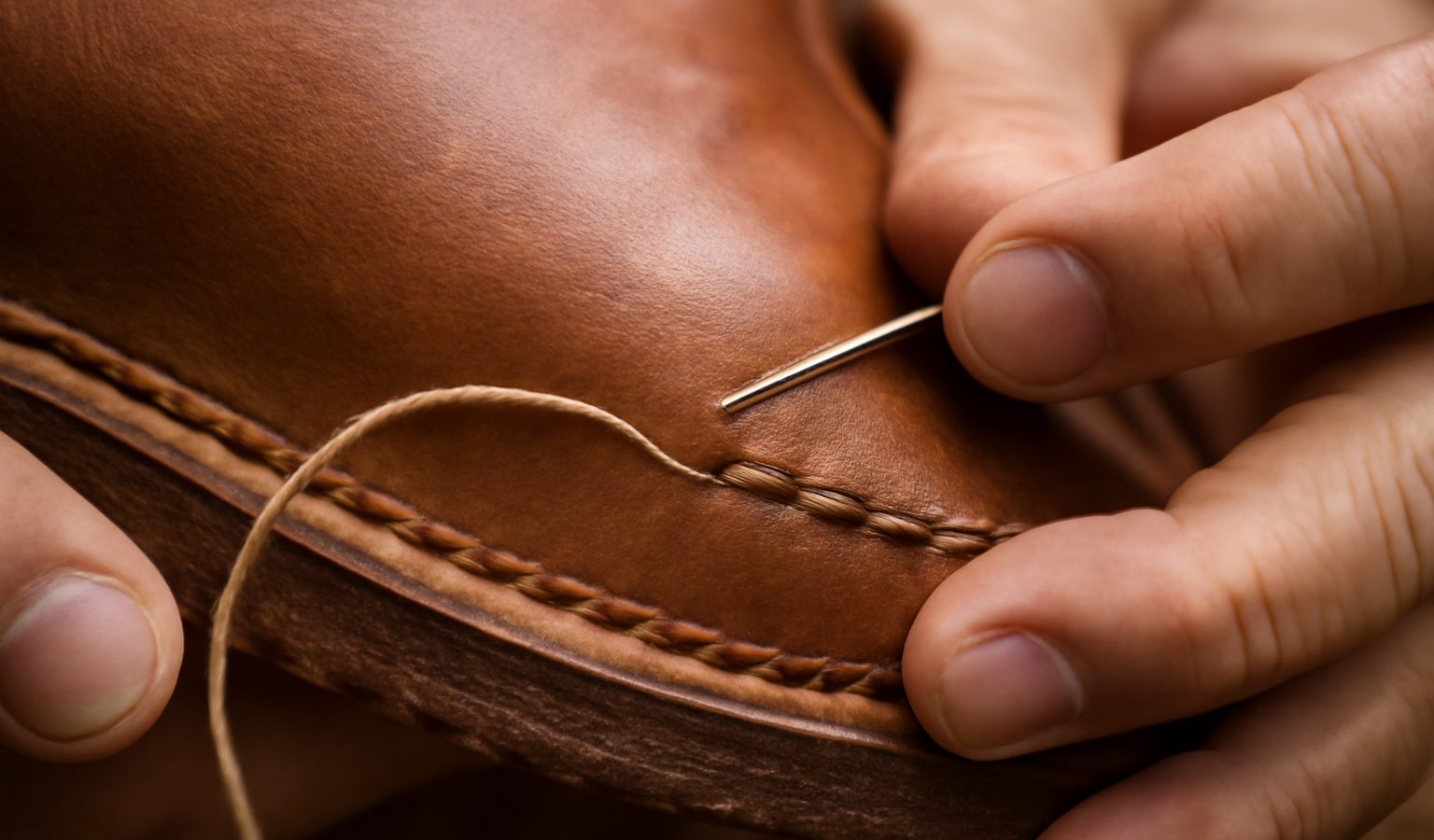gros plan sur couture de chaussure en cours d'entretien