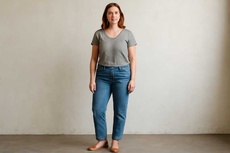 femme debout chaussures talon bas et compensé