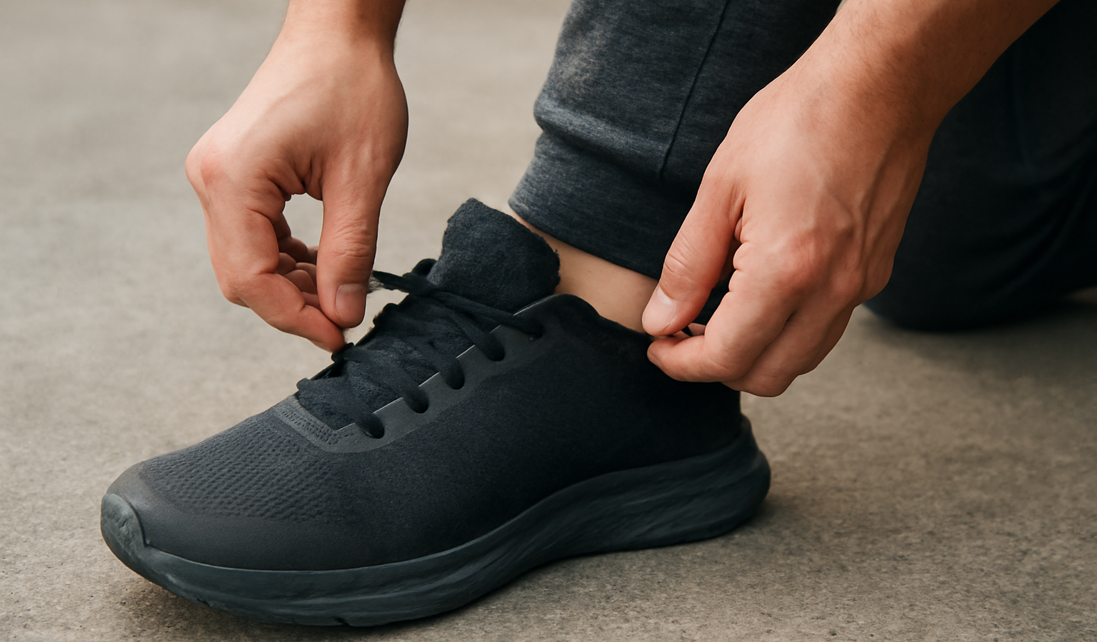 personne ajustant lacets pour confort au talon