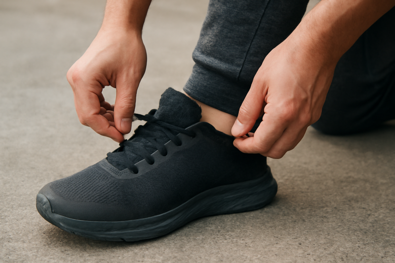 personne ajustant lacets pour confort au talon