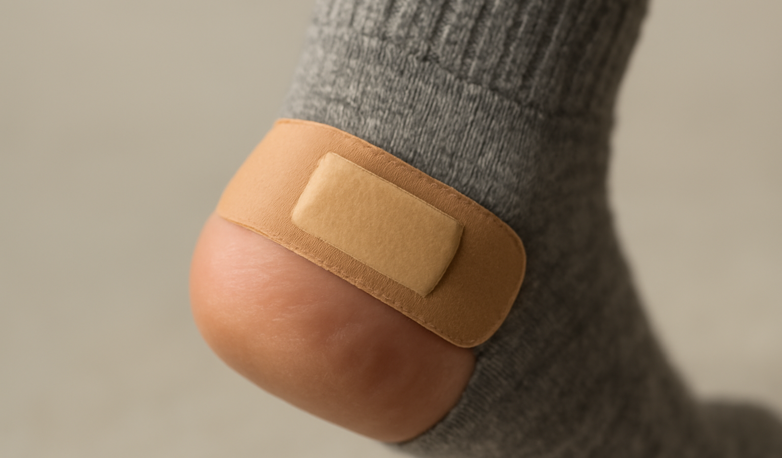 talon protégé par pansement sur chaussette