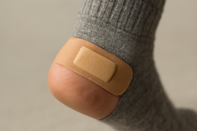 talon protégé par pansement sur chaussette
