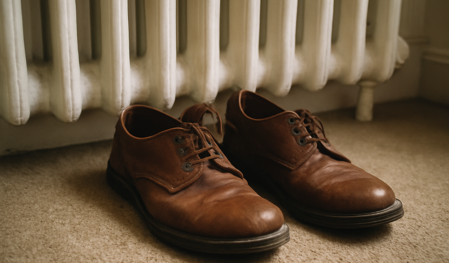 paire de chaussures posée près d'un radiateur