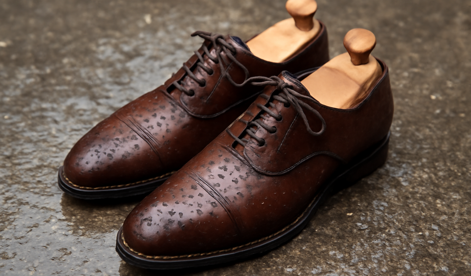 embauchoirs en bois dans chaussures humides