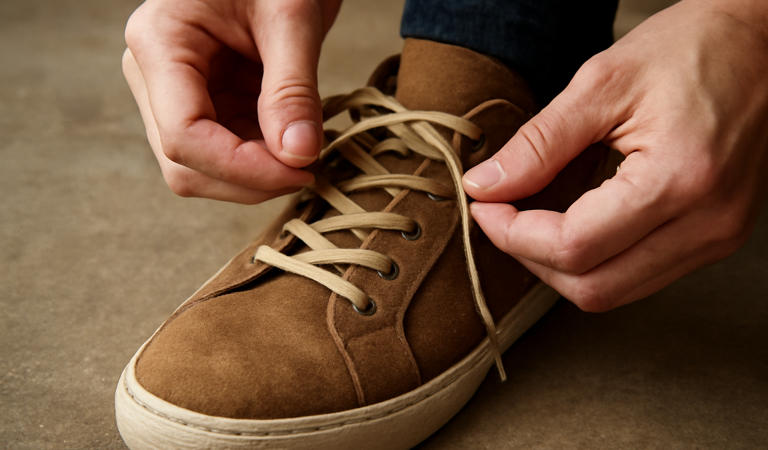 mains refaisant des lacets sur chaussure