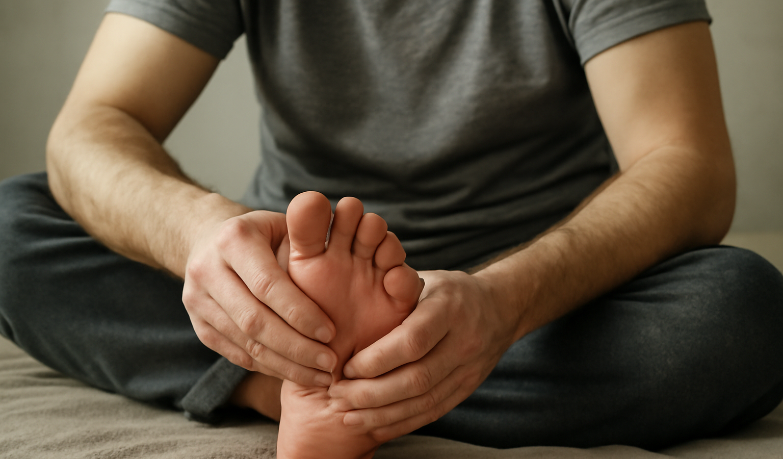 personne assise massant l'avant-pied après marche