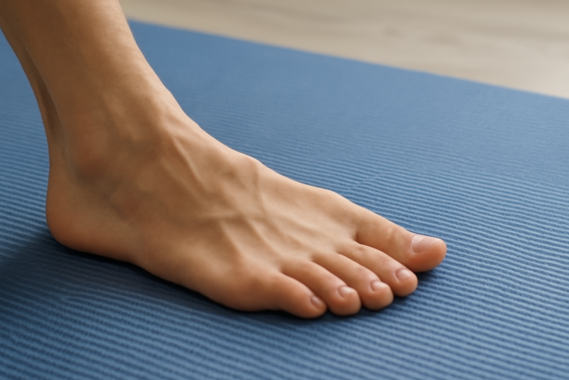 pied étiré sur un tapis d'exercice