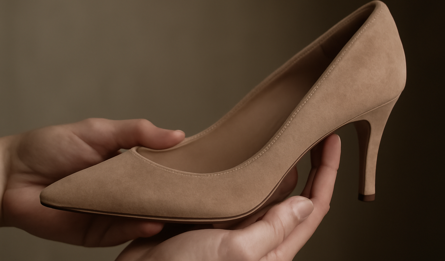 mains tenant délicatement une chaussure fine