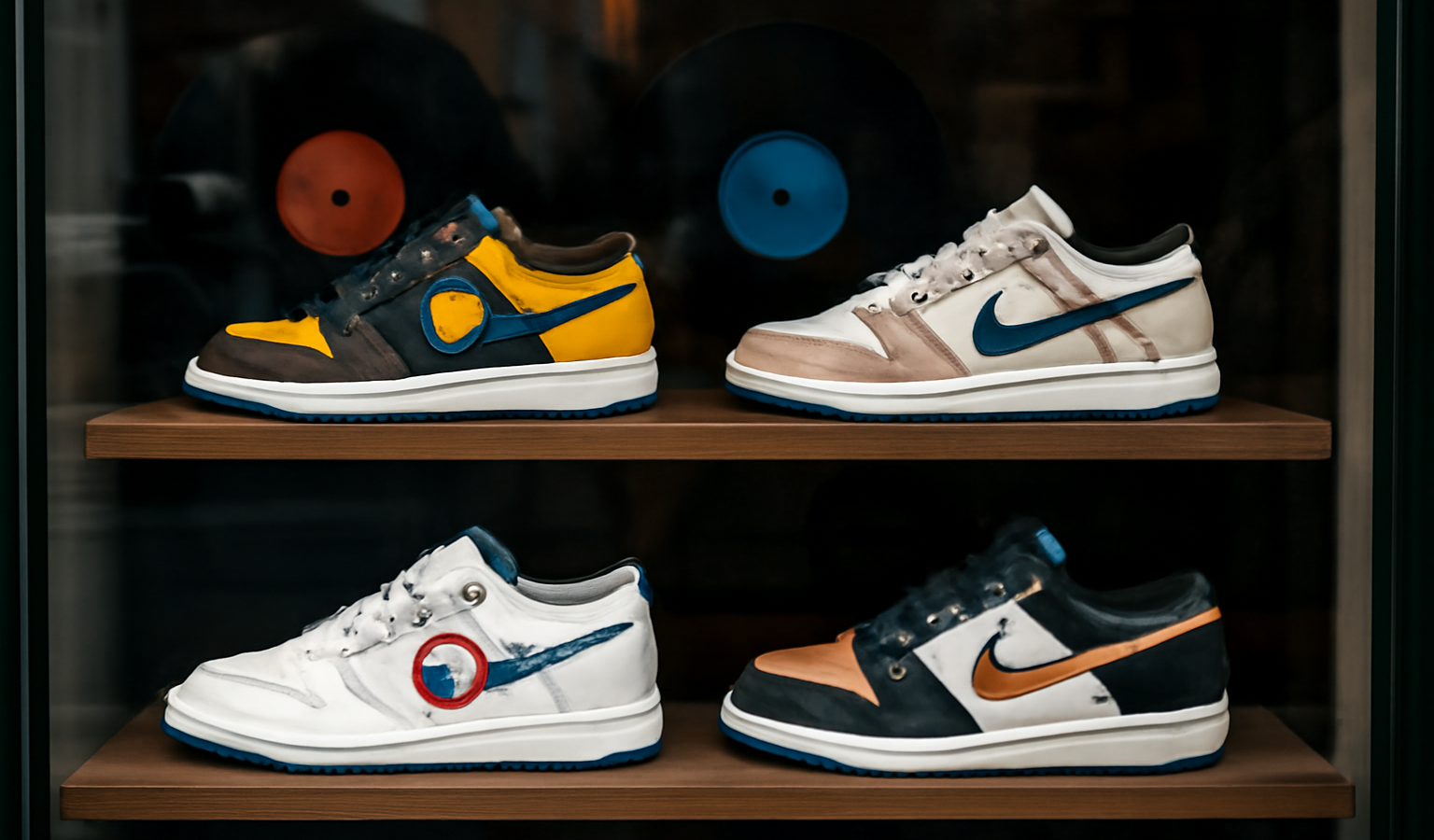 vitrine de sneakers inspirées par musique