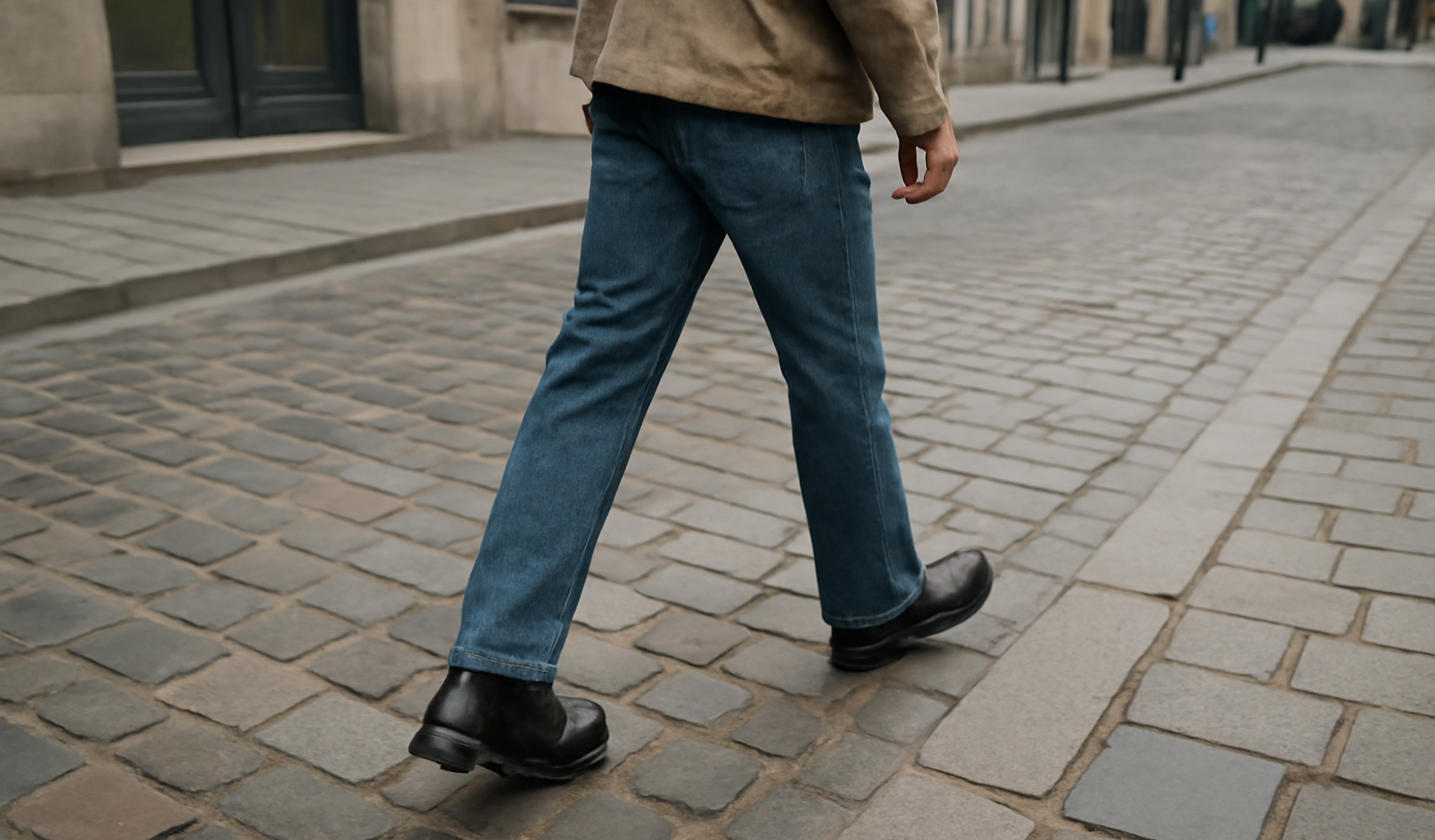 personne marchant sur trottoir pave en ville