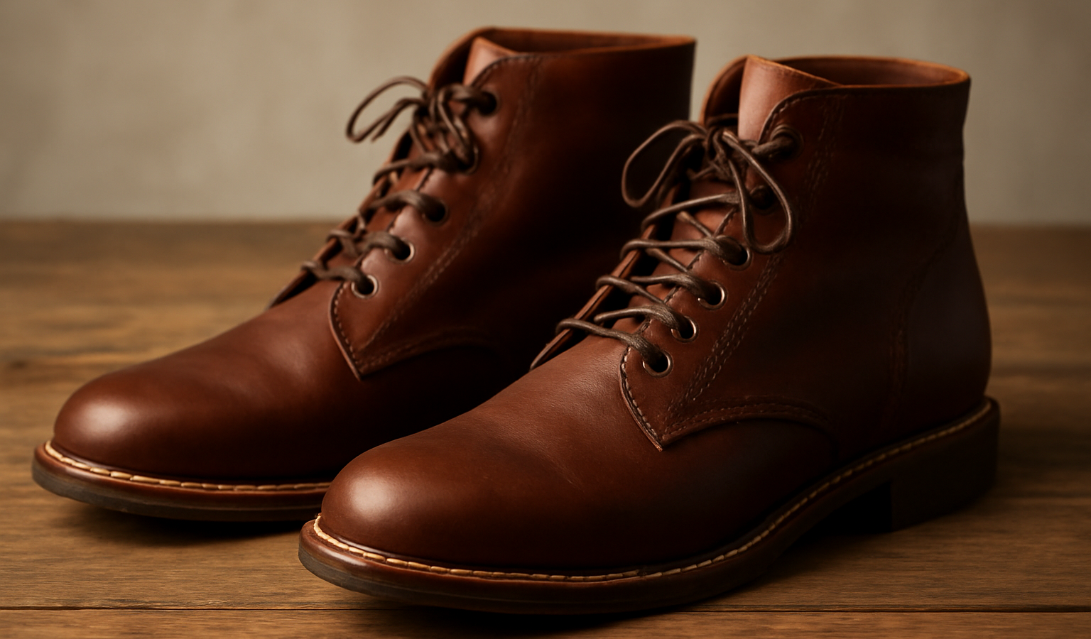 paire de bottines posée sur table en bois