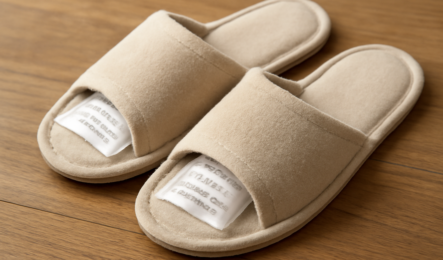 paire de chaussures ouverte avec sachet absorbant