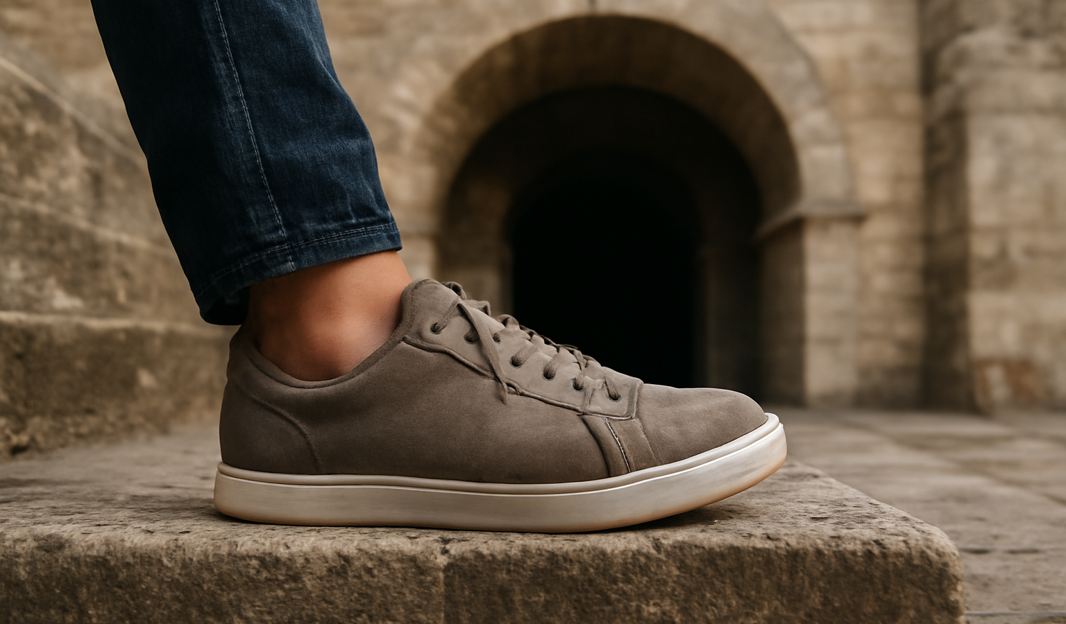 pied posé sur une marche avec arche visible