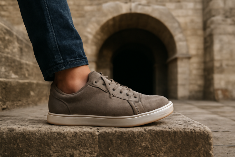 pied posé sur une marche avec arche visible