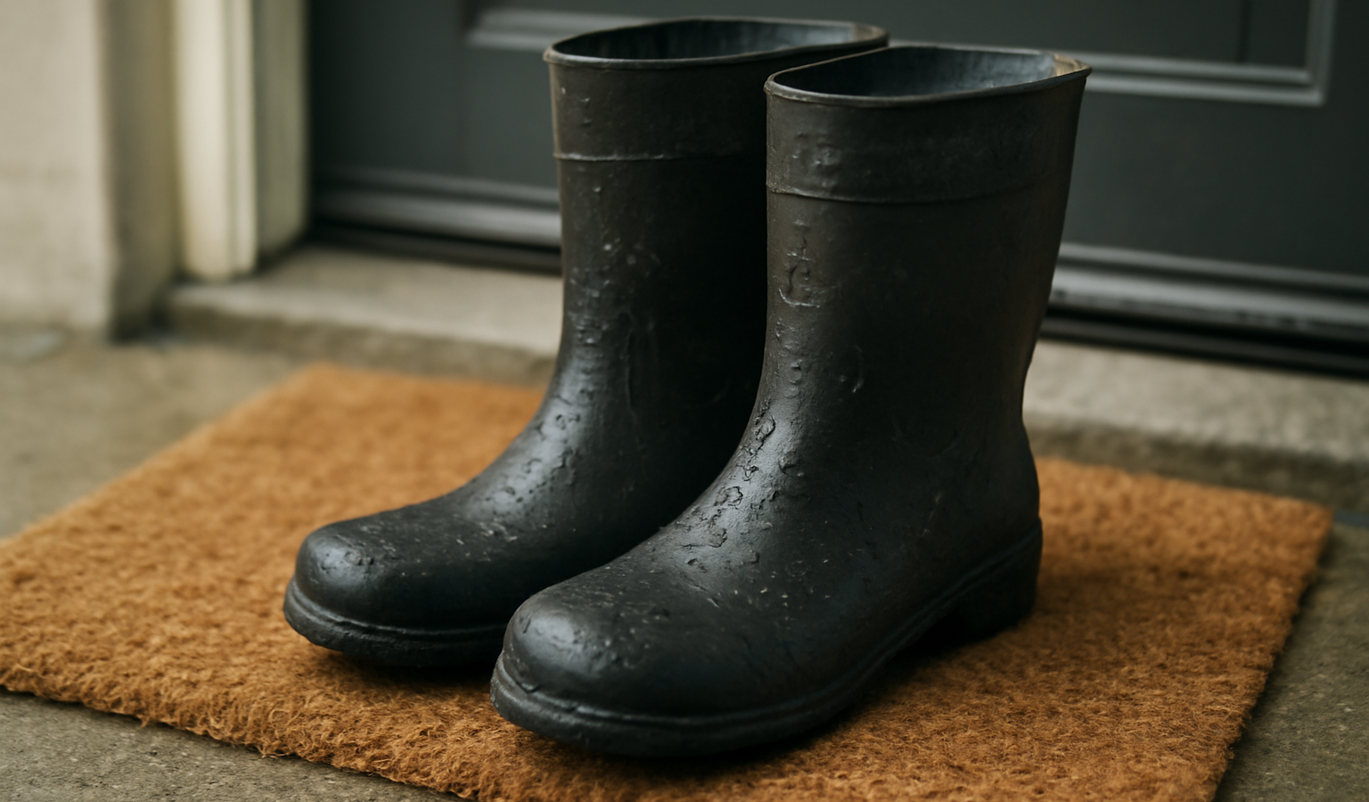 bottes mouillées posées sur paillasson