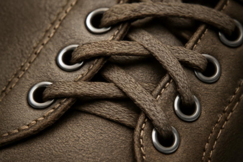gros plan d'oeillets métalliques sur une chaussure