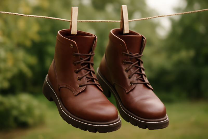 bottes propres en séchage à l'air libre