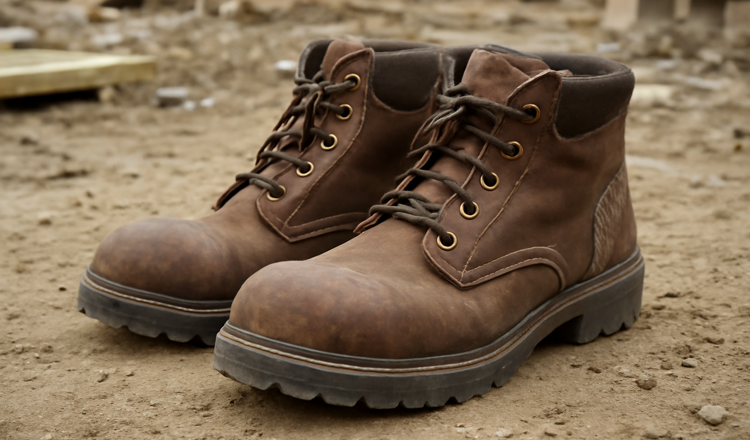 bottines robustes posées sur sol de chantier