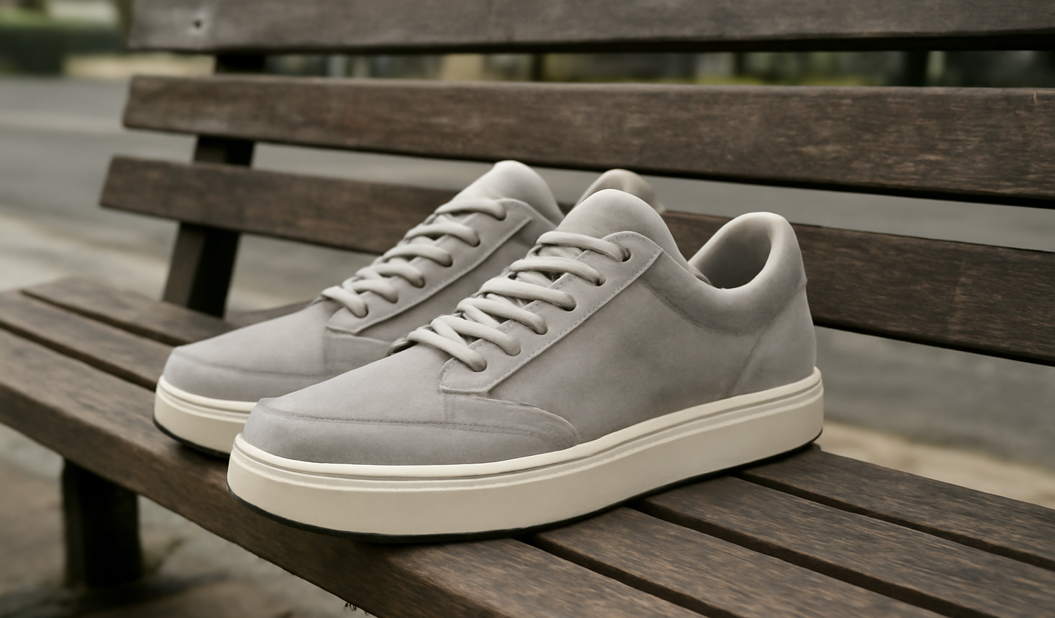 paire de baskets sur banc urbain