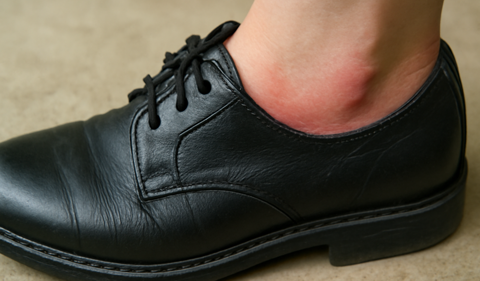 pied dans chaussure serrée montrant rougeur