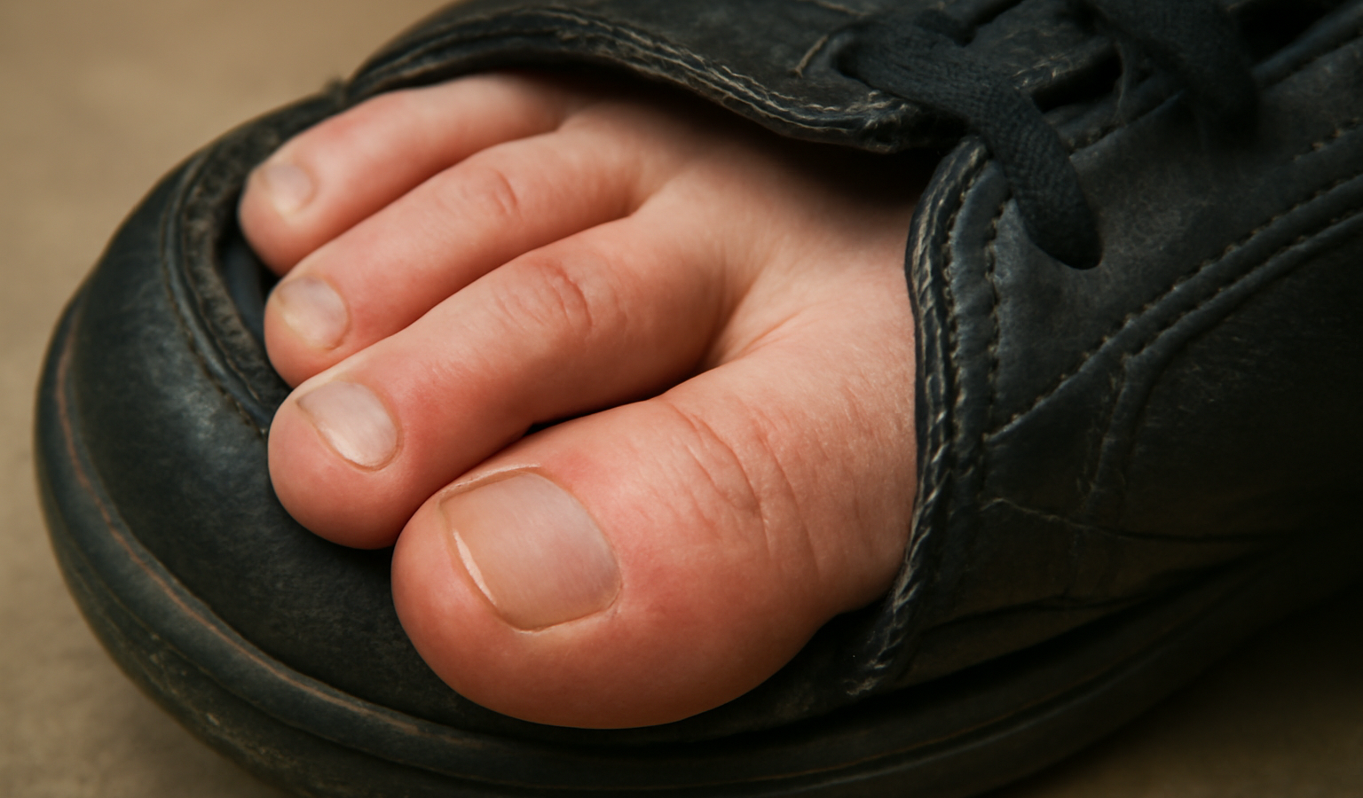 gros plan sur orteils comprimés dans une chaussure