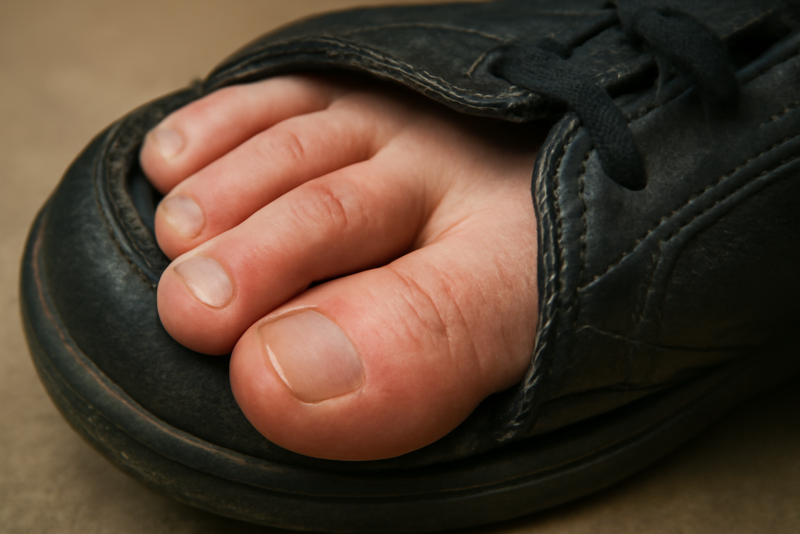 gros plan sur orteils comprimés dans une chaussure