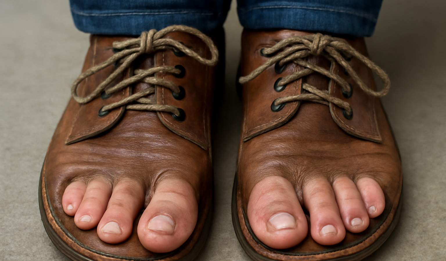 orteils visibles dans des chaussures serrées
