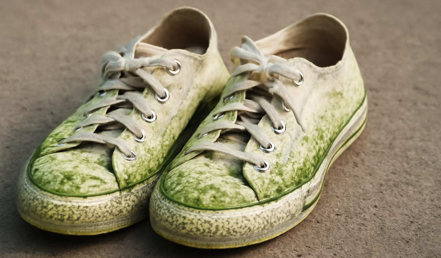 paire de baskets en toile tachées d'herbe