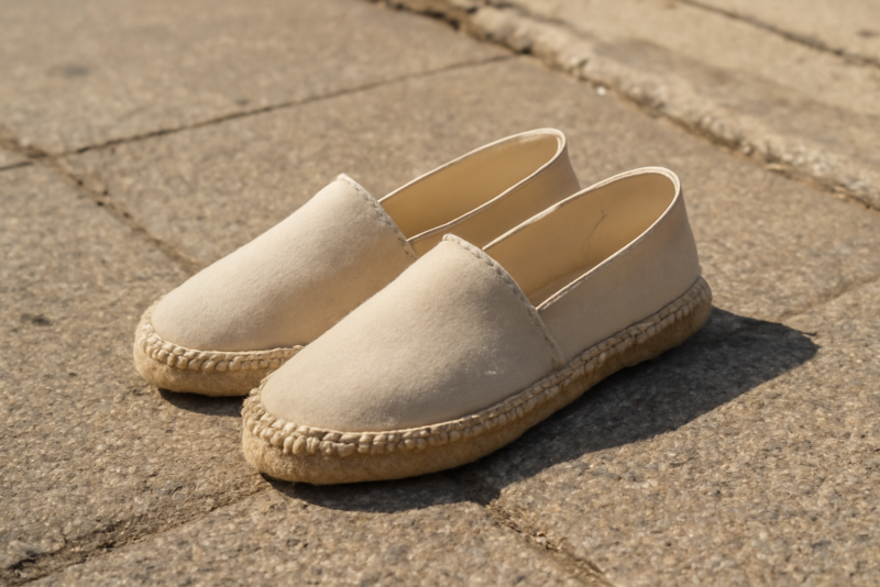 espadrilles posées sur un trottoir estival
