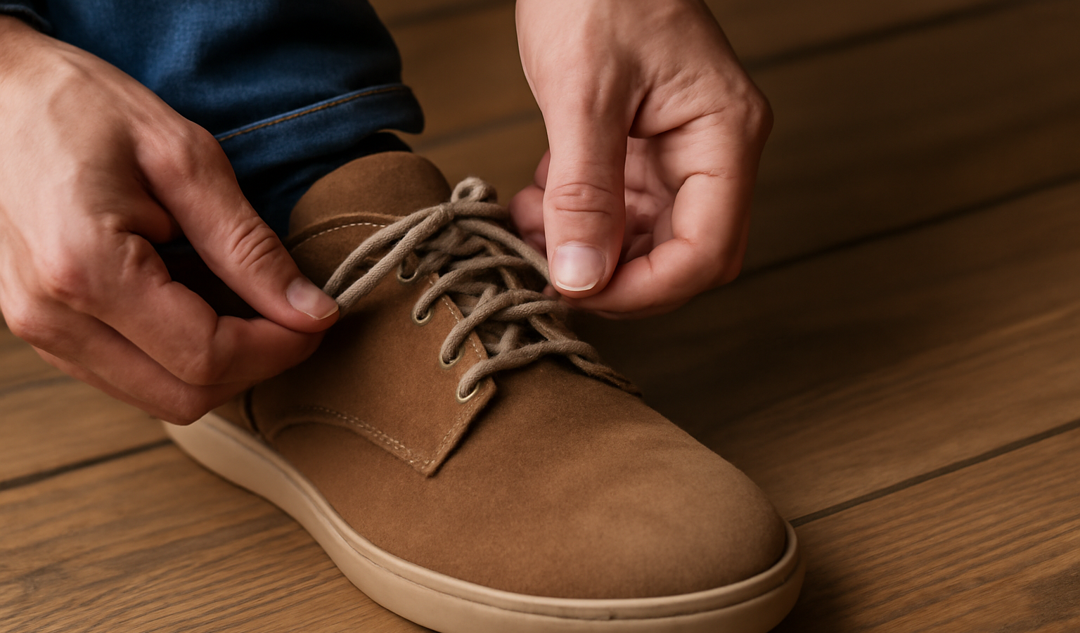 mains ajustant lacets d'une chaussure