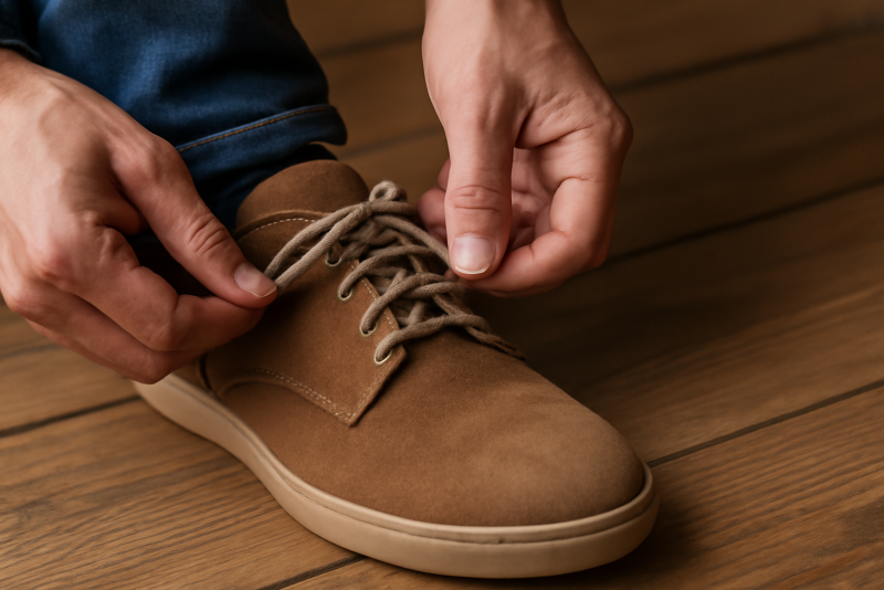 mains ajustant lacets d'une chaussure